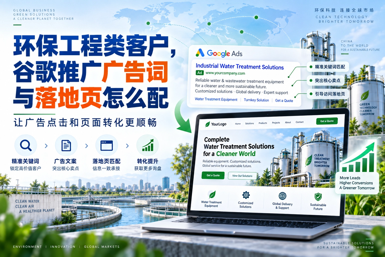 环保工程类客户，谷歌推广广告词与落地页怎么配
