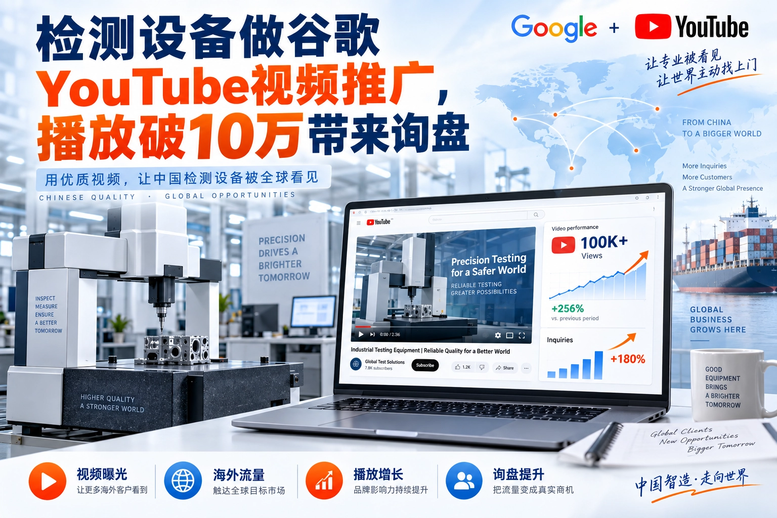 检测设备做谷歌YouTube视频推广,播放破10万带来询盘