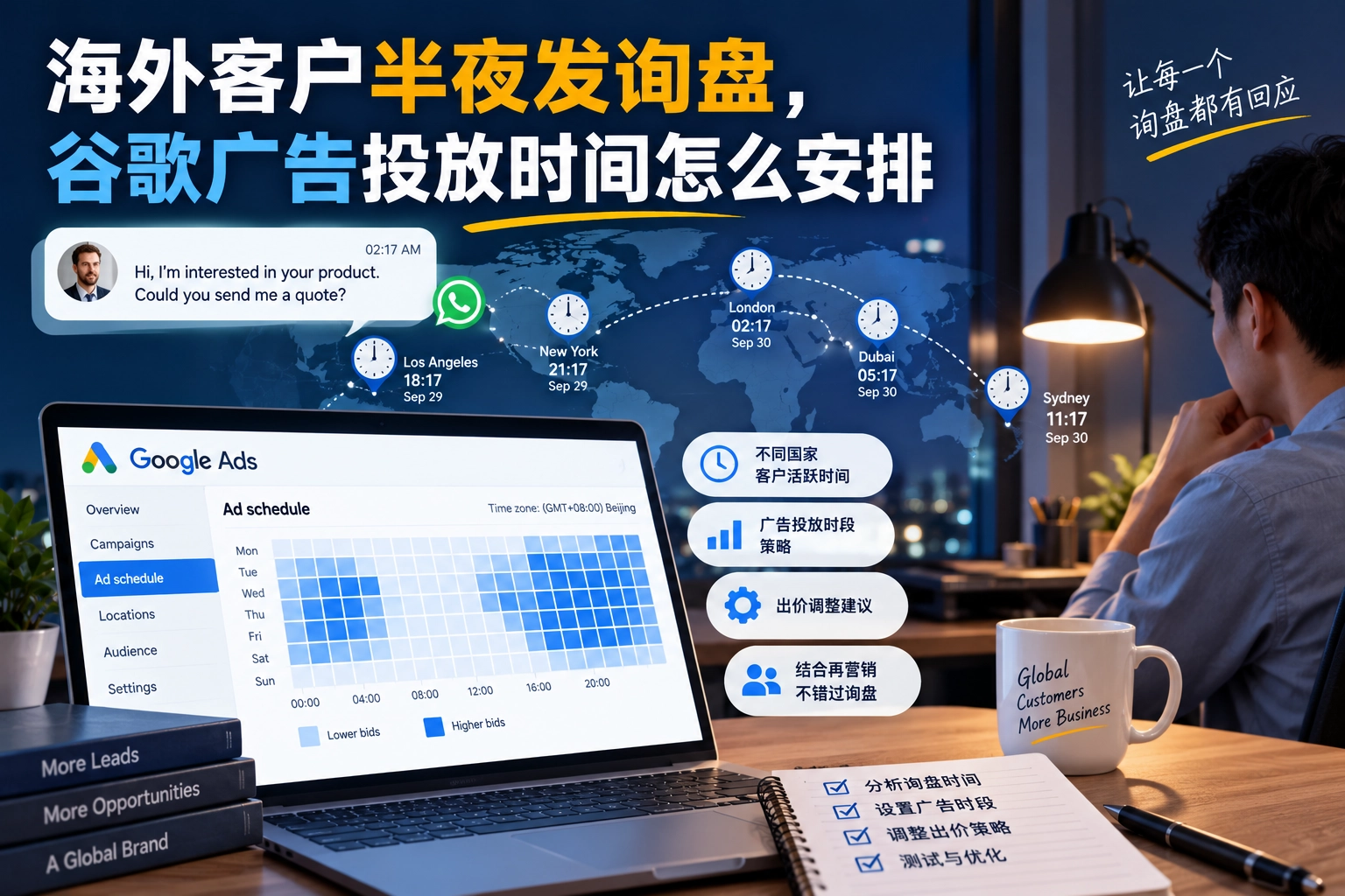 海外客户半夜发询盘，谷歌广告投放时间怎么安排