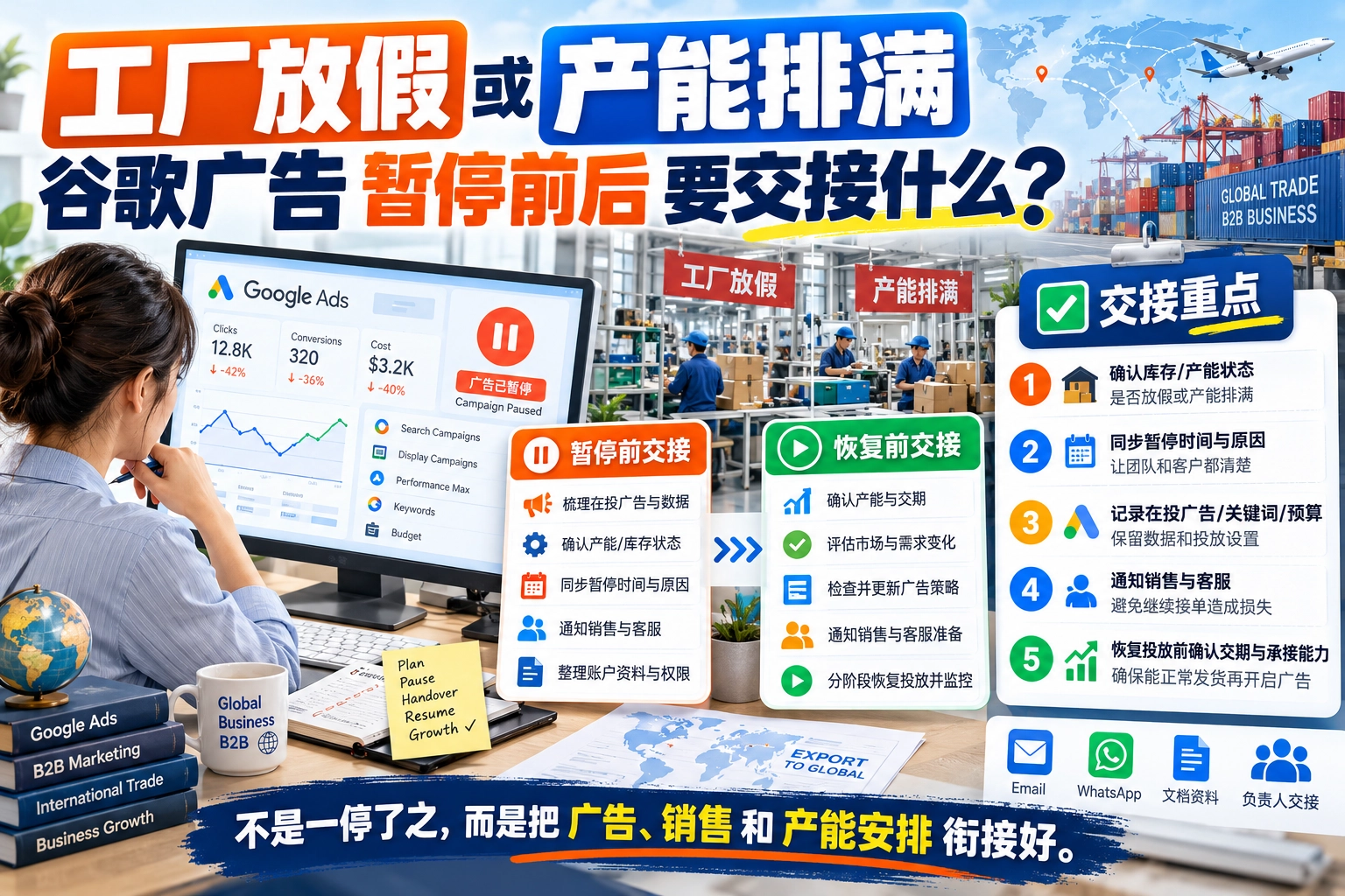 工厂放假或产能排满，谷歌广告暂停前后要交接什么
